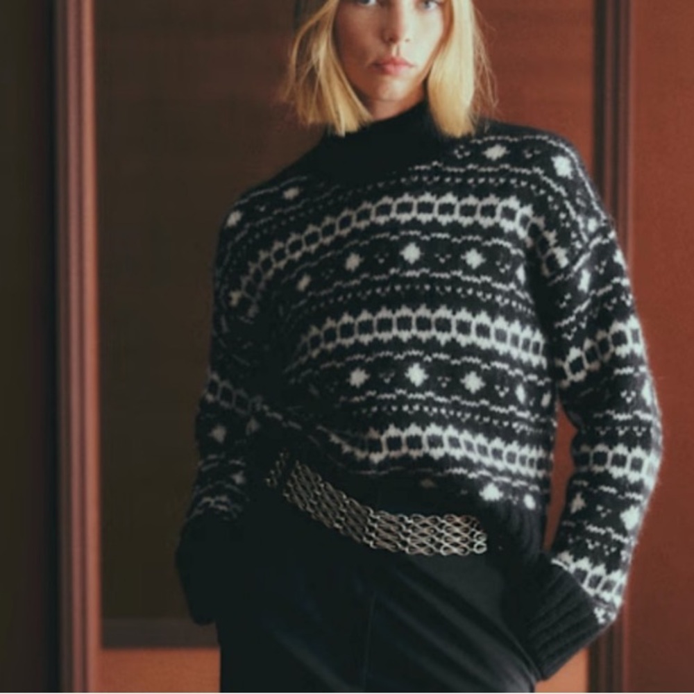 Sezane Robin Sweater Ecru/ Black - Size M